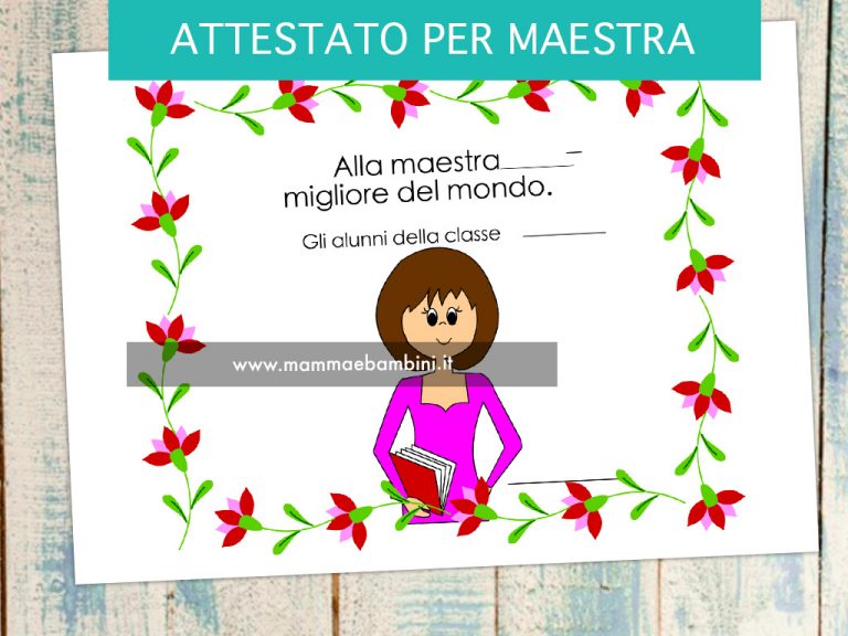 Attestato Ringraziamento Alla Maestra Dalla Classe - Mamma E Bambini